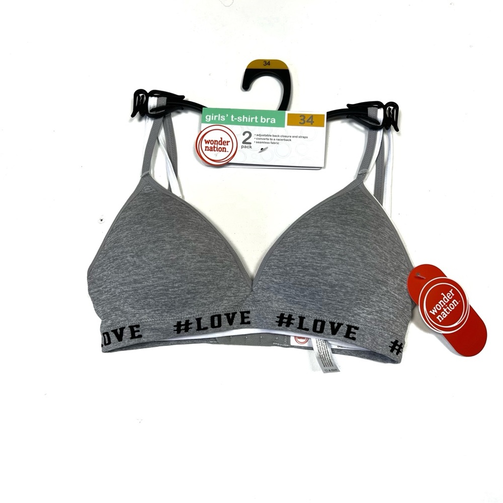 Wonder Nation Girls Bra 2 Pack T-Shirt Seamless Molded Cup Little & Big Girls